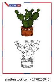 pattern coloring paper sheet. large weaving cactus. Doodle sketch vector.