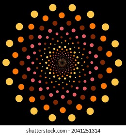 Pattern with colour dotted circular background on a black background