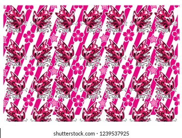 
pattern with a combination of flowers, butterflies and lines. vector illustration background