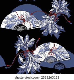 A pattern combining Japanese folding fan and noshi,,