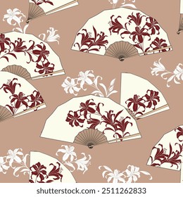 A pattern combining Japanese folding fans and flowers,