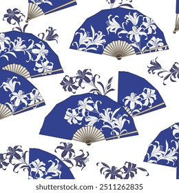 A pattern combining Japanese folding fans and flowers,