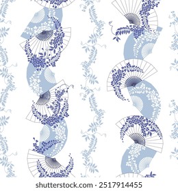 A pattern combining Japanese folding fans and flowers,