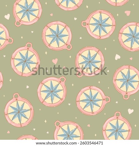 Pattern with Compasses in flat hand-drawn style. Vector.