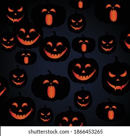 pattern composed of jack-o-lanterns with different facial expressions. Vector