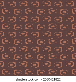 Pattern composed of mesh and oval markings. Textile design in brown and reddish.