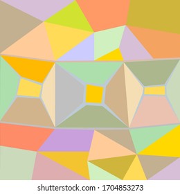 The pattern is composed of non-equilateral geometric shapes, divided into three horizontal parts by visible lines. Pastel colors. Color names in keywords.