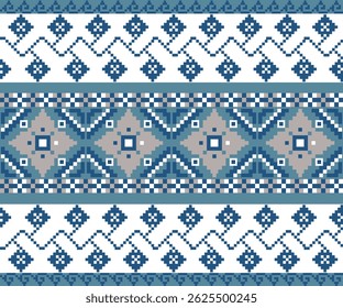 pattern composed of pixel designs with light brown,blue flowers and square, design for fabric or various pattern printing works.