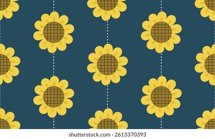 a pattern composed of yellow sunflower with white line on dark blue background , design for fabric or various pattern printing works.