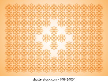 Pattern composition made only from orange squares. There is sign in the middle of the artwork. All placed on gentle orange gradient background.