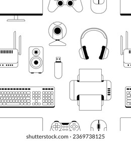 Pattern with computer equipment. Gaming technology and work devices.
