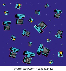 pattern computers desk and floppy of nineties retro