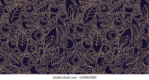 Pattern concept berries acai vector line. hand drawing, funny doodles on a dark background.