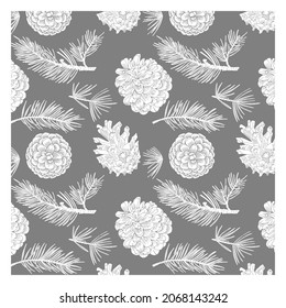 
A pattern of Cones and fir branches drawn with a black line. The form is transparent. You can change the color of the pattern and background.