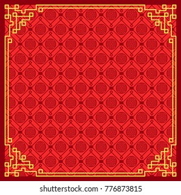 Pattern connected to Chinese happy New Year, traditional colors and geometric forms, circle and rhombus with frame isolated on vector illustration