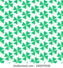 Pattern consisting of green leaves of clover. Quatrefoil for good luck. Lucky clover.