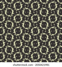 Pattern consisting of a net of circles with square shapes inscribed in them. Abstract lace. Textile design in black and light green gray.