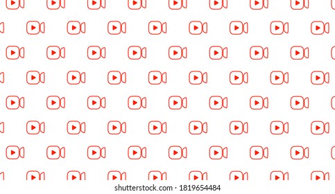 A pattern consisting of red cameras with a play button isolated on a white background. Concept of live broadcasting. Vector illustration