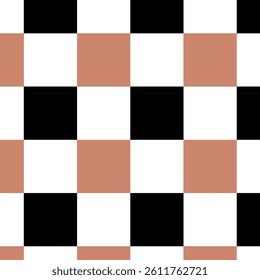 The pattern consists of alternating squares in black, white, and a light brown or tan color. 