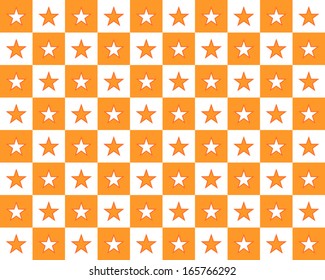 The pattern consists of a background of orange and white squares alternate. In the center of each square is located a five-pointed star. 