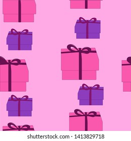 pattern consists of gift boxes on pink background
