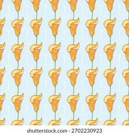 The pattern consists of repeating vertical rows of orange, yellow-tipped flowers.