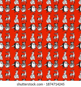 pattern consistting of snowman penguin owi and deer
