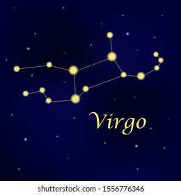 Pattern with constellation Virgo. Abstract print with The Maiden.