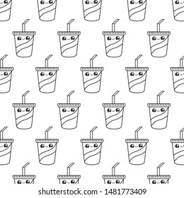 pattern of container beverages with straw kawaii style