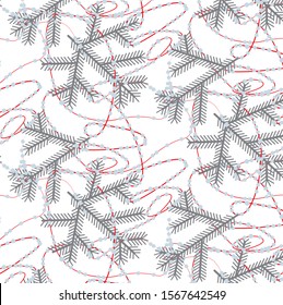 The pattern contains images of fir branches and garlands.