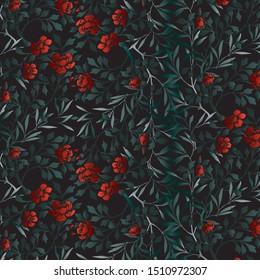 The pattern contains images of plant branches with flowers, buds and leaves.
