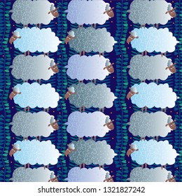The pattern contains images of sheep. Sheep stand on each other. Between the rows of sheep are plants.