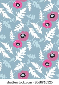 The pattern contains images of stylized poppy flowers and leaves.