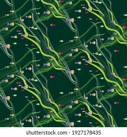 The pattern contains images of waves and fish.