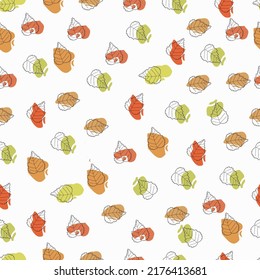 pattern of contour birch leaves with colored spots in the autumn palette