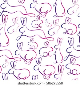 A pattern of contour bunnies on a white background. Vector illustration.