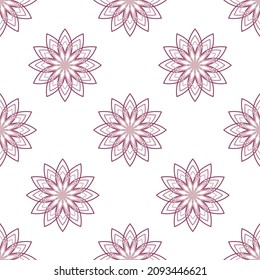 Pattern contour of a flower in pink and lilac color, mandala, ornament, on a transparent background 
