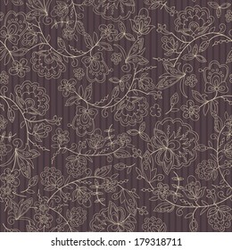 pattern contour of flowers. brown stripe  background. Use as a fill pattern, seamless texture, wallpaper, backdrop.