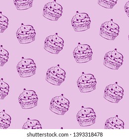 pattern contour of muffins on a purple background