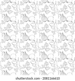 pattern contour onion garlic and pepper. Vector illustration