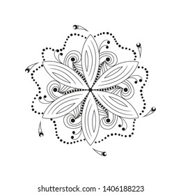 Pattern of contour Oriental mandala motif round twisted shape, illustration of floral pattern for decoration in Oriental style 