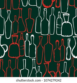 Patrón de los contornos planos de botellas de vino