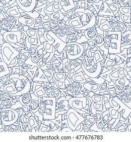 The pattern of contours of letters of the English alphabet on a gray background.