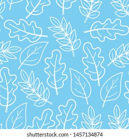 Pattern with contours of white leaves on a blue background
