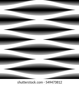 Pattern with convex shapes / horizontal stripes, lines. Seamlessly repeatable abstract monochrome pattern