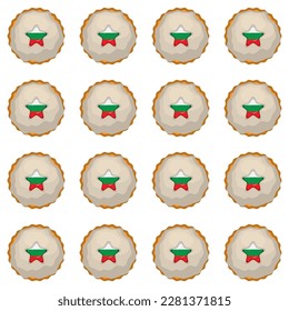 Galleta de patrón con el país de la bandera Bulgaria en una galleta sabrosa, galleta de patrón consisten en el país de la bandera Bulgaria en galleta natural, galleta fresca de galleta con el país de la bandera Bulgaria patrón comida dulce