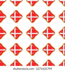 Galleta de patrón con el país de la bandera Dinamarca en una galleta sabrosa, galleta patrón consisten en el país de la bandera Dinamarca en galleta natural, galleta fresca de galleta con el país de la bandera Dinamarca nuevo patrón comida dulce