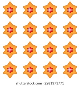 Galleta de patrón con el país de la bandera Dinamarca en una galleta sabrosa, galleta patrón consisten en el país de la bandera Dinamarca en galleta natural, galleta fresca de galleta con el país de la bandera Dinamarca nuevo patrón comida dulce