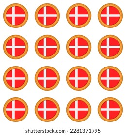 Galleta de patrón con el país de la bandera Dinamarca en una galleta sabrosa, galleta patrón consisten en el país de la bandera Dinamarca en galleta natural, galleta fresca de galleta con el país de la bandera Dinamarca nuevo patrón comida dulce