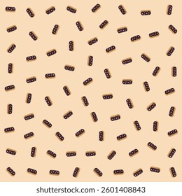 a pattern of cookies and chocolates on a beige background